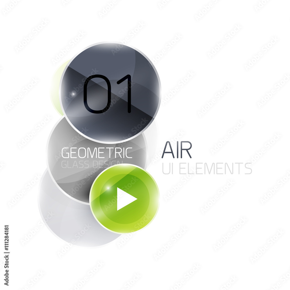 Abstract glass circles with sample text. Option info banner