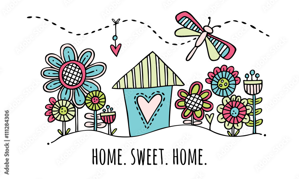 Vettoriale Stock Home Sweet Home Hand Drawn Vector Illustration | Adobe ...