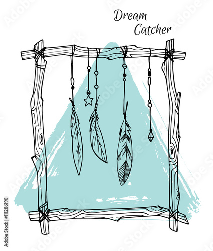 Hand drawn illustration - Dream catcher in square form. Tribal d
