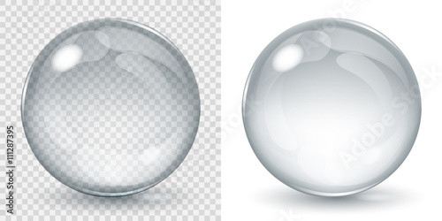 Fototapet Big transparent glass sphere and opaque sphere with glares and shadow