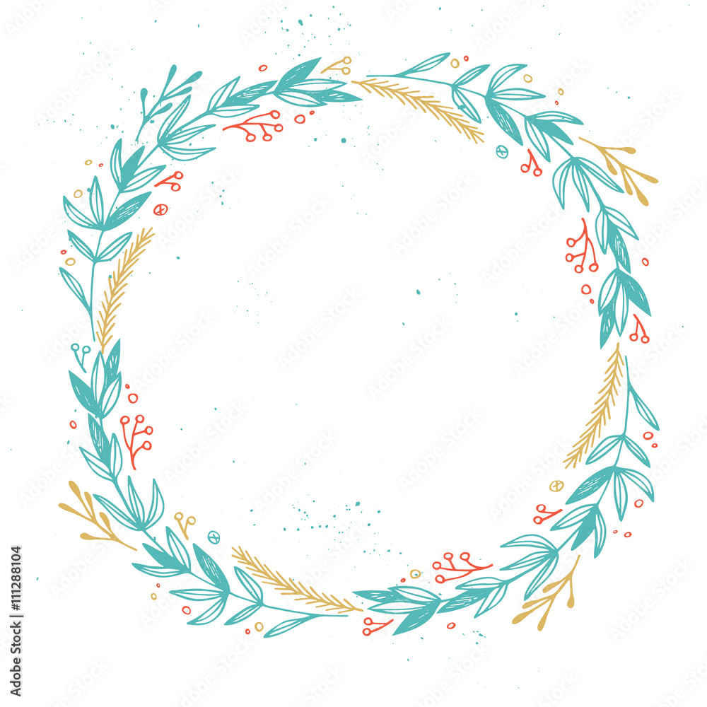 Obraz premium Hand drawn vector illustration - Wreath. Design element for invi