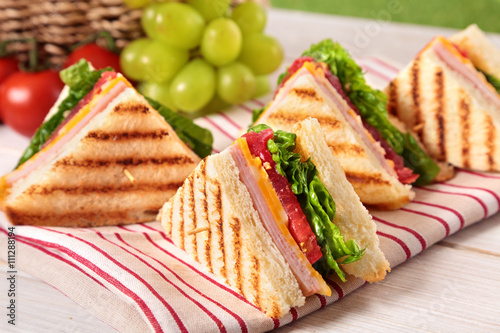 Summer picnic club sandwich ham and cheese