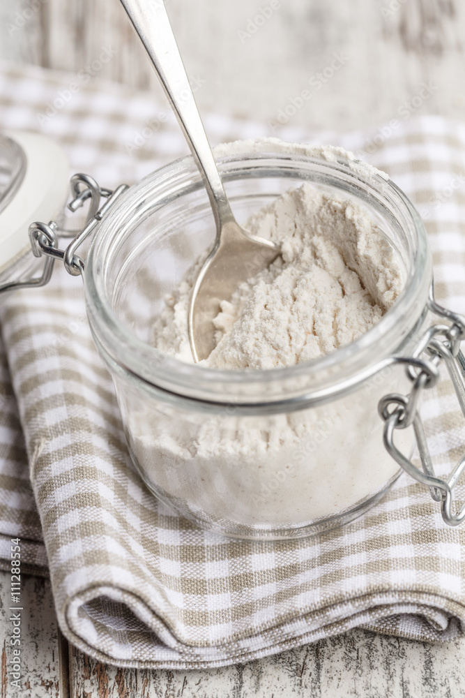 wheat flour in a glass jar