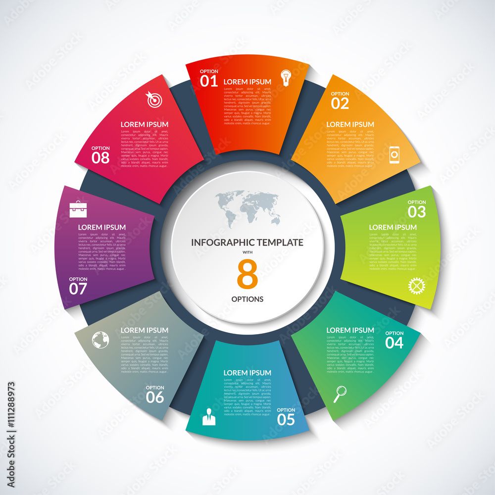 Vector circle template for infographics. Business concept with 8 ...