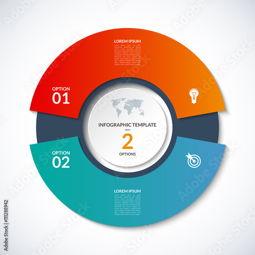Vector circle template for infographics. Business concept with 2 options, steps, parts, segments