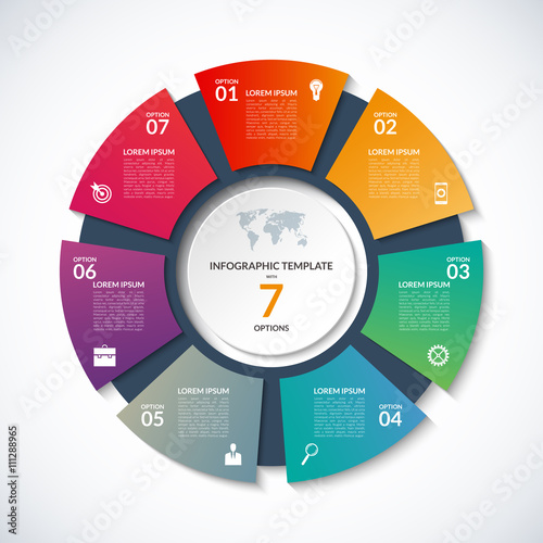 Vector circle template for infographics. Business concept with 7 options, steps, parts, segments
