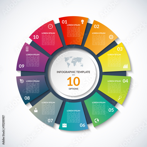 Vector circle template for infographics. Business concept with 10 options, steps, parts, segments
