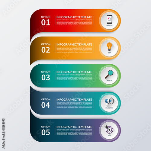 Modern infographic options banner. Business concept with 5 steps, options, parts. Vector background
