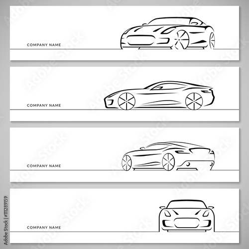 Set of sports car vector silhouettes, outlines, contours
