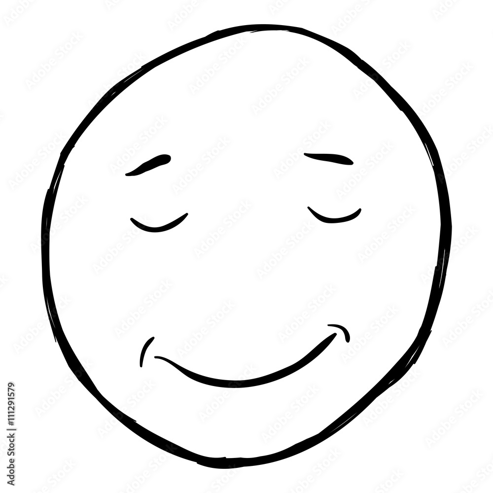 Vector Single Sketch Emoticon - Calm Happy Smiley Vector Single Sketch Emoticon - Calm Happy Smiley