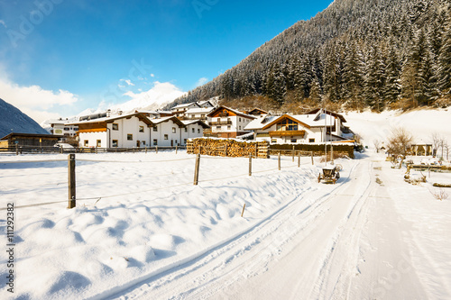 Beautiful winter landscape on small village in Stubai Valley,Austria