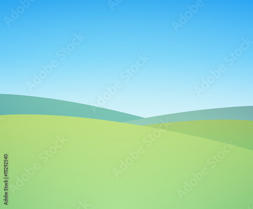 Green Field with Hills under Blue Sky