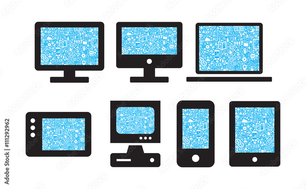 Smart Devices with a Media&Internet background on the screen Smart Devices with a Media&Internet background on the screen