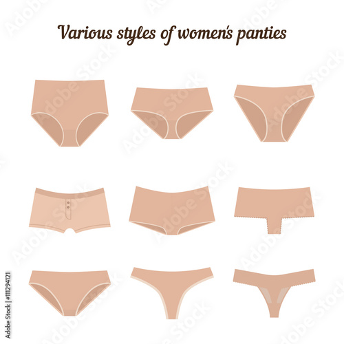 Various styles of women panties isolated on white background. Vector.