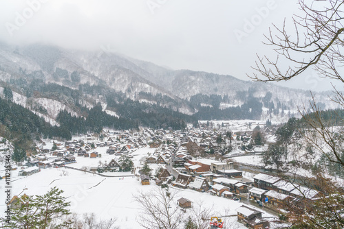 Winter Of Shirakawago with snow falling , Japan