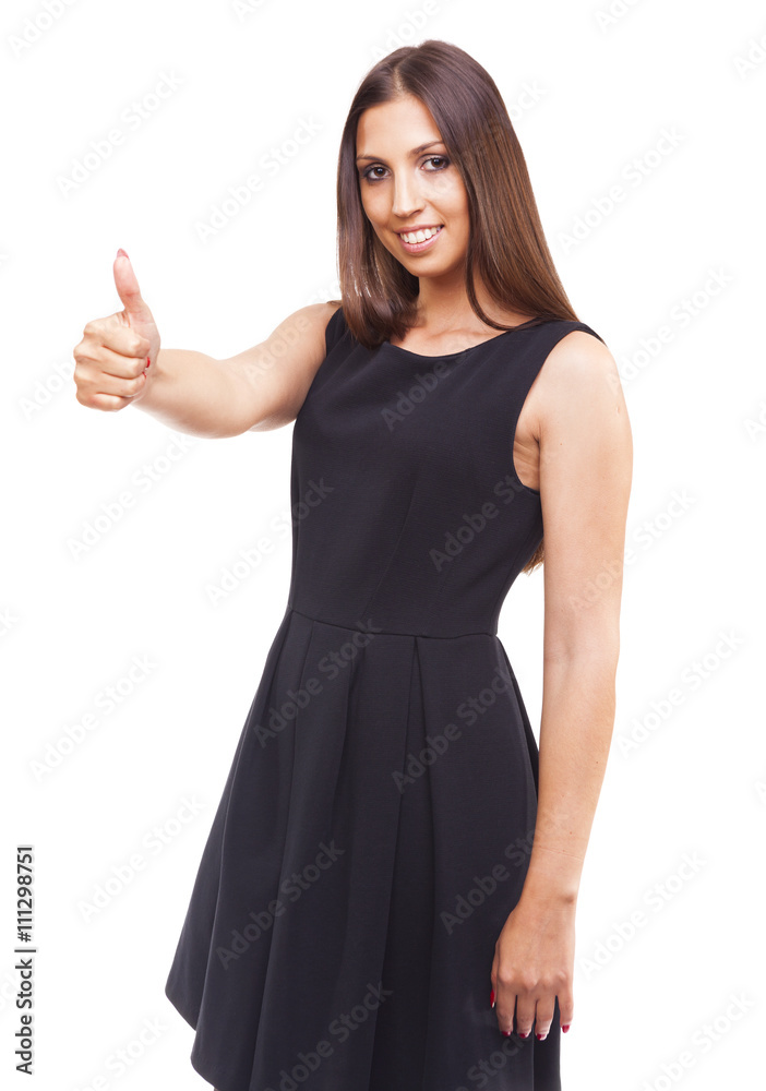 Smiling beautiful woman with thumbs up gesture, isolated on whit Smiling beautiful woman with thumbs up gesture, isolated on whit