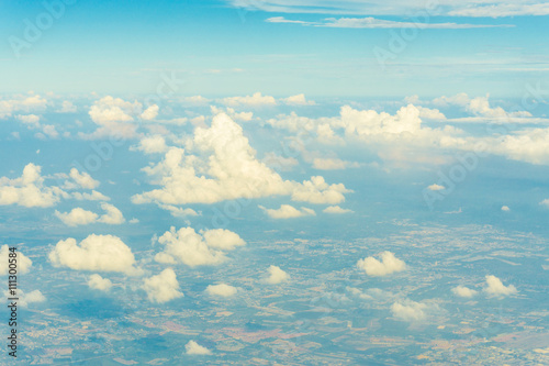 Sky with clouds view from airplane can see mainland of Bangkok