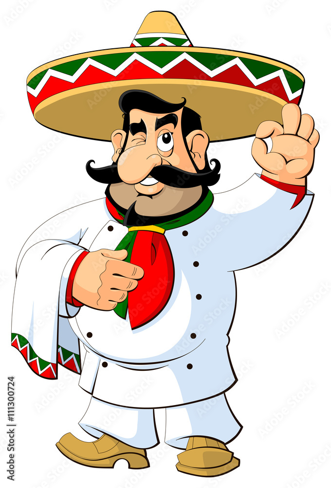 Cartoon Mexican chef in sombrero. Gesture approval. Stock Vector | Adobe  Stock