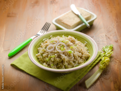 risotto with stracchino cheese,selective focus