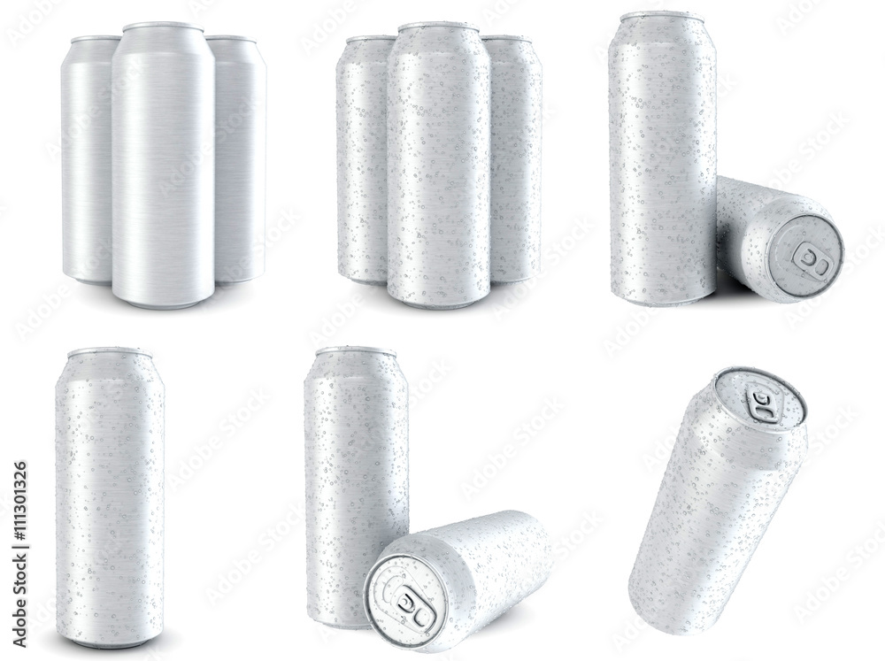 Beer and soda can isolated on white background