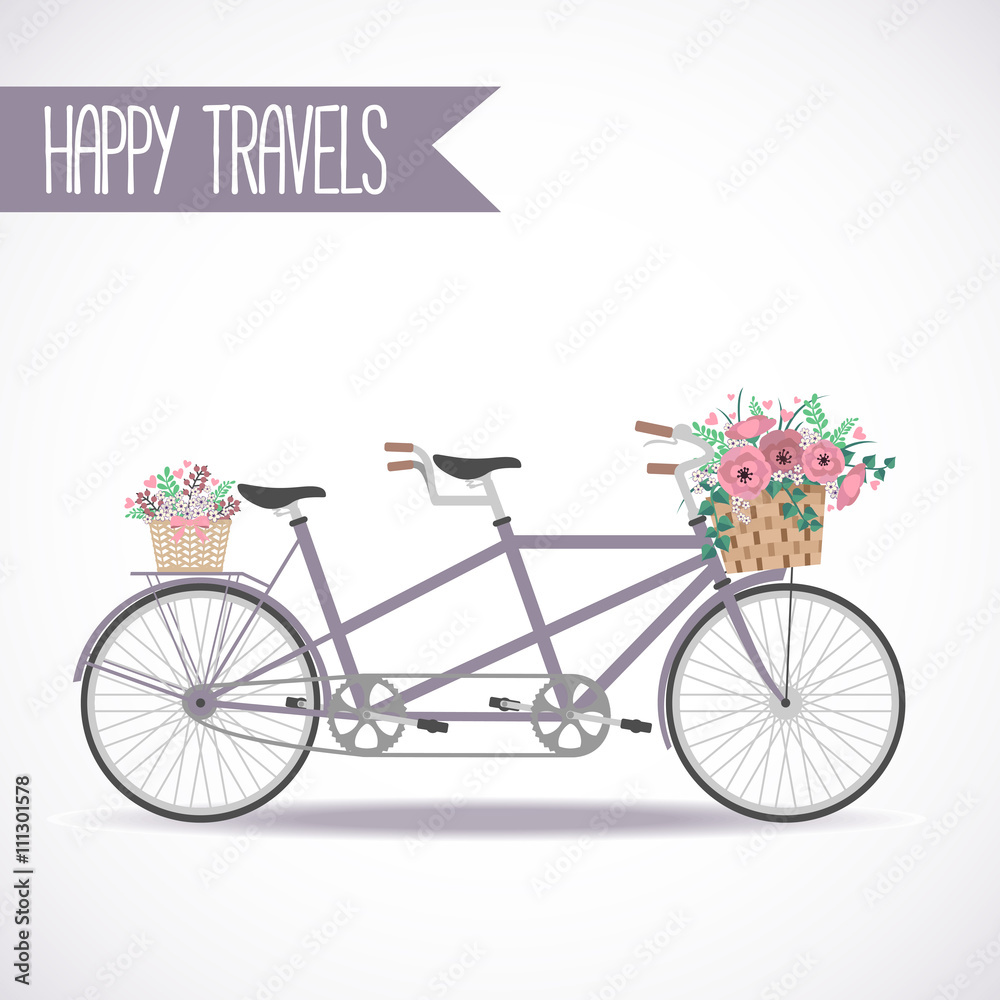 Fototapeta premium Cute bicycle with basket full of flowers