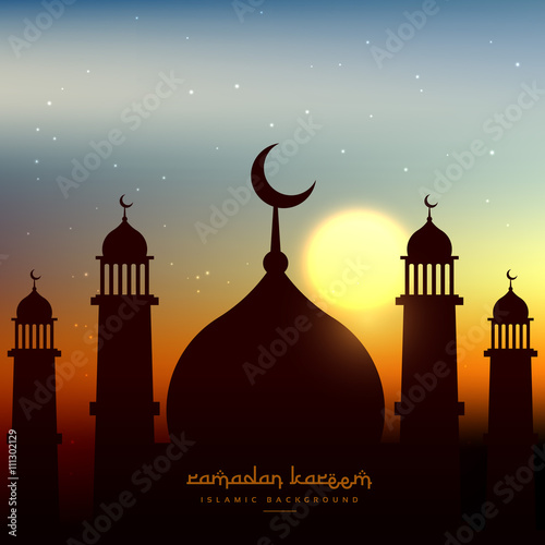 mosque shape in evening sky with sun