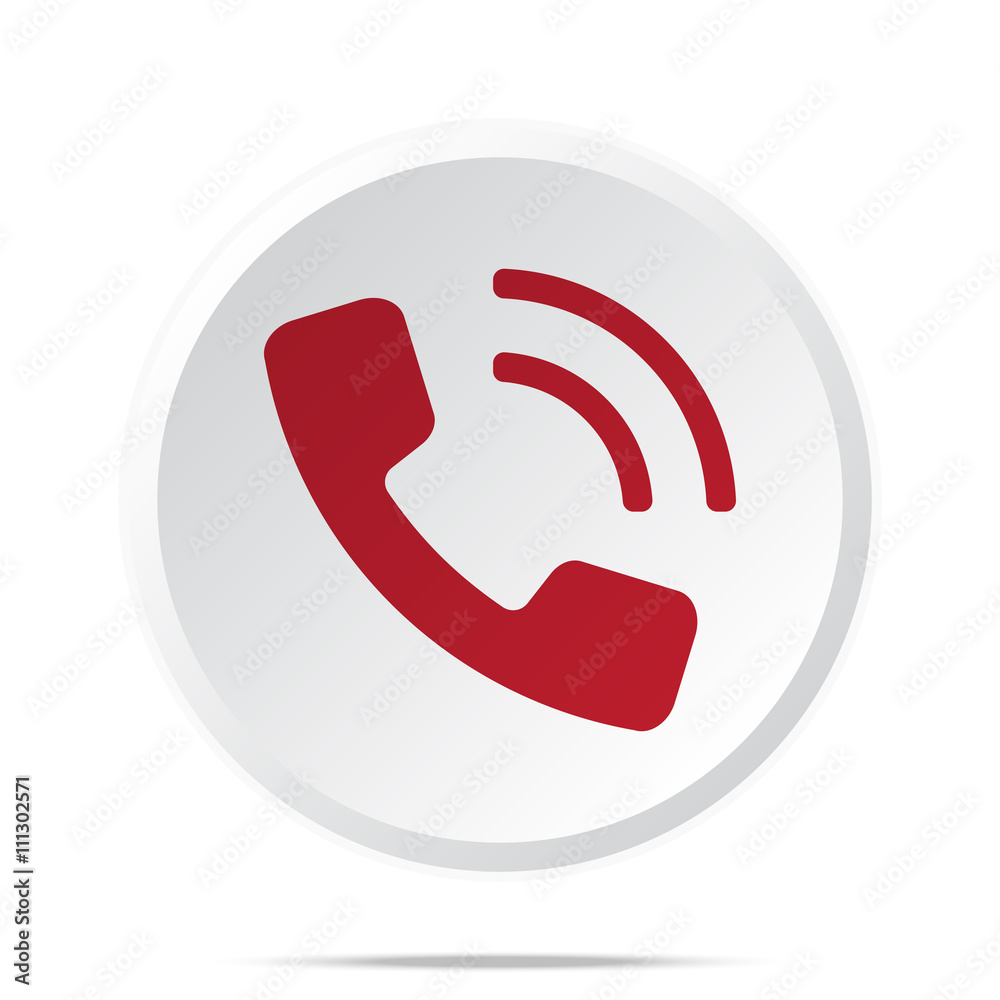 Red Phone icon on white web button Red Phone icon on white web button