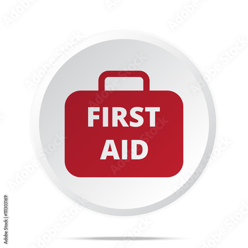 Red First Aid Kit icon on white web button