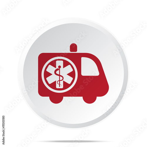 Red Ambulance icon on white web button