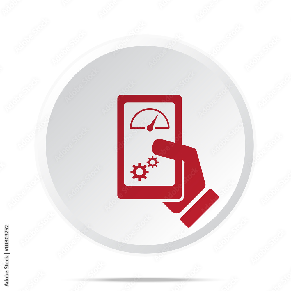 Red Smartphone Test icon on white web button Red Smartphone Test icon on white web button