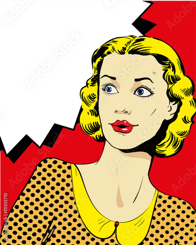 Woman with speech bubble. Vector illustration in comics retro pop art style