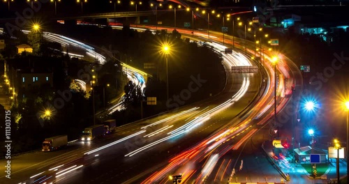Urban night vehicle traffic time-lapse shot