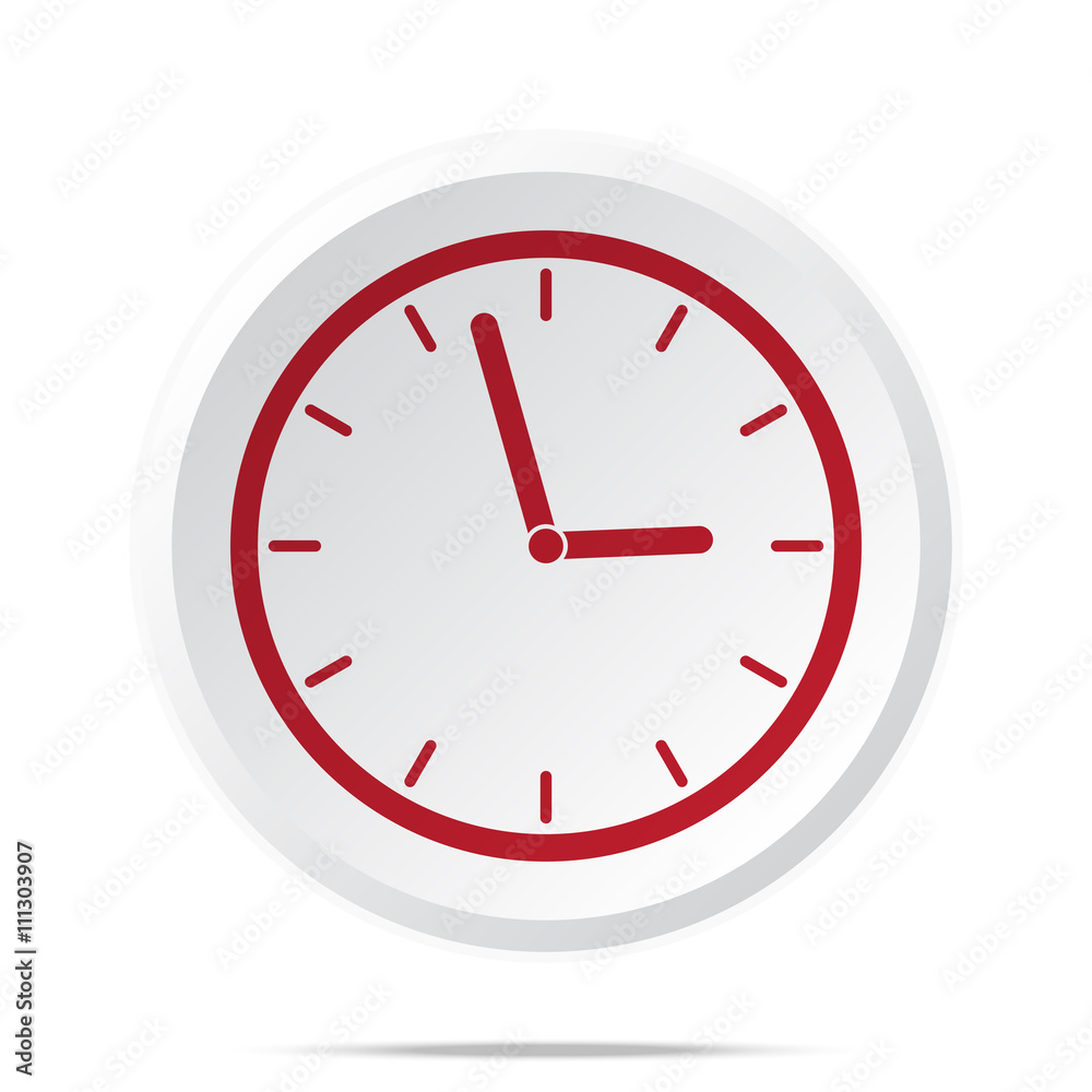Red Clock icon on white web button Red Clock icon on white web button