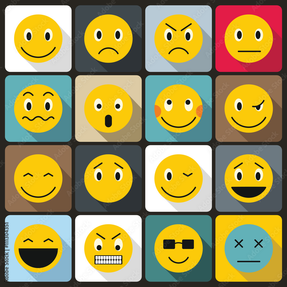 Fototapeta premium Emoticon icons set, flat style