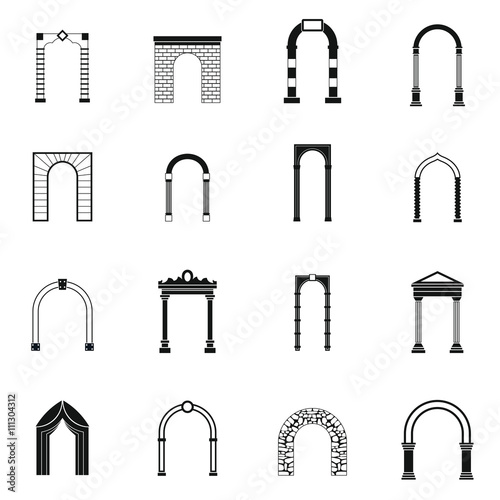 Arch set icons, simple style