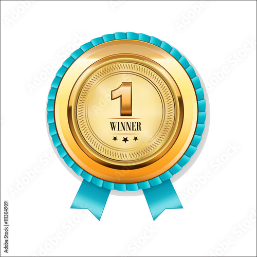 Winner, Number one Golden Badge With Banner,