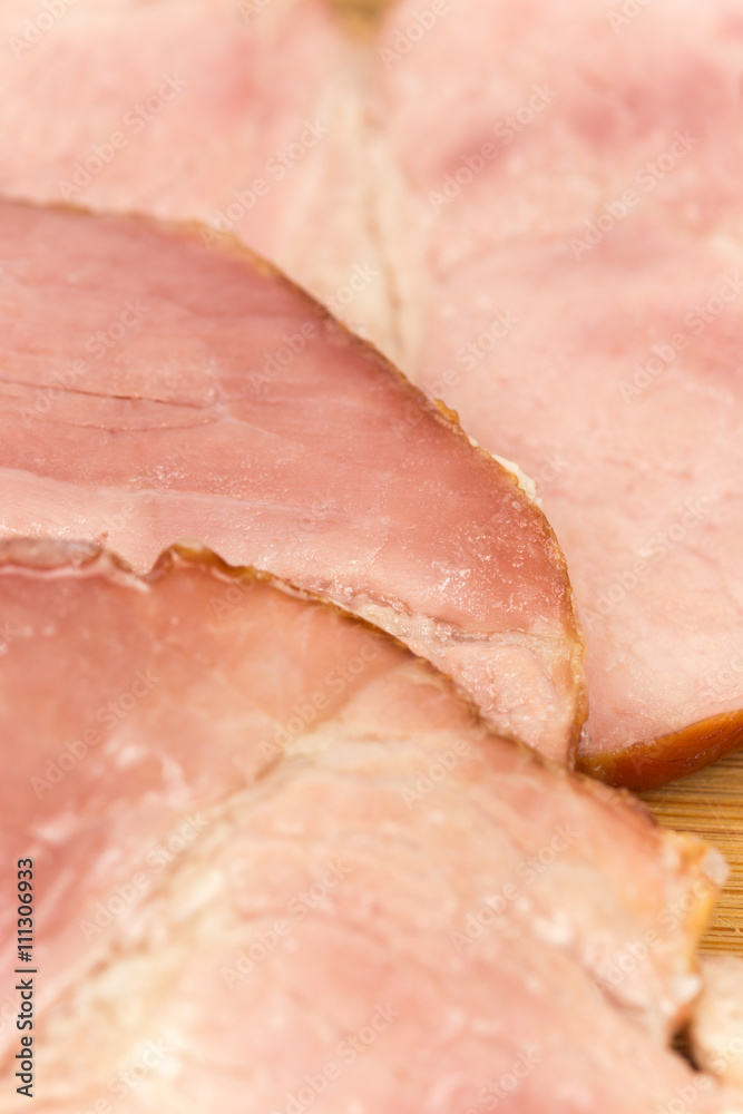 Macro closeup domestic smoked cooked ham