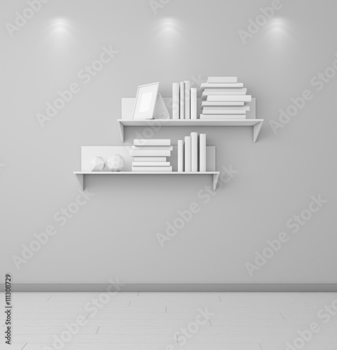 3d rendered bookshelves.