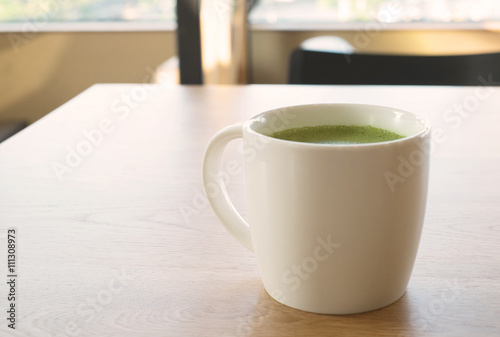 hot green tea latte, vintage effect