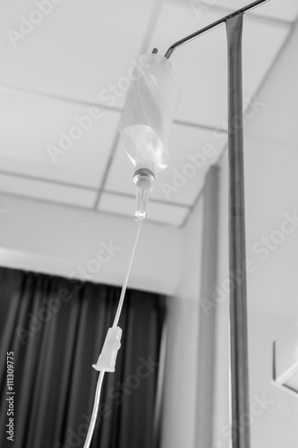 saline solution IV at hospital room