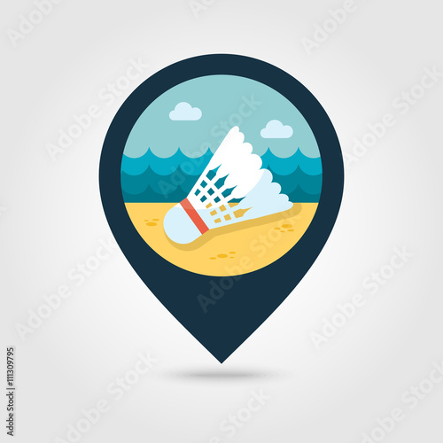 Shuttlecock badminton sport pin map icon. Vacation