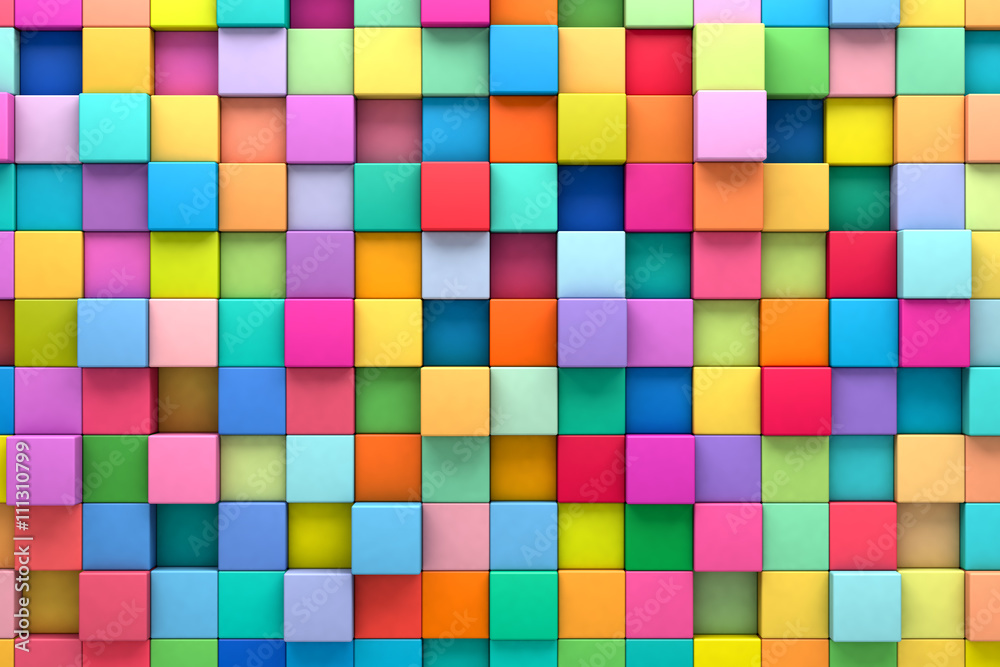 Abstract background of multi-colored cubes, 3D illustration