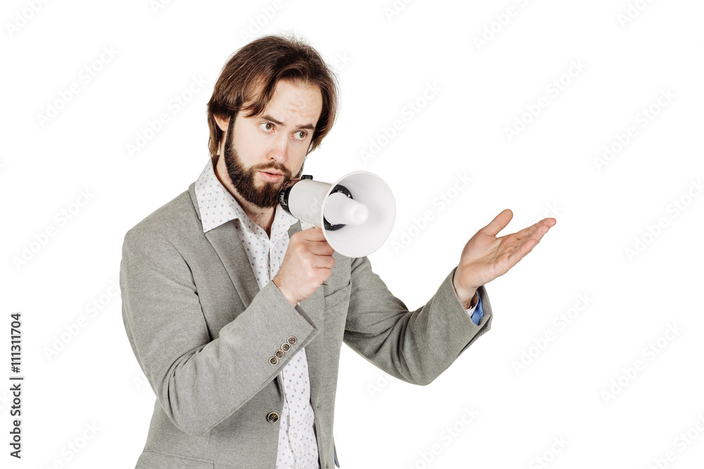 man holding megaphone. human emotion expression and lifestyle co man holding megaphone. human emotion expression and lifestyle co