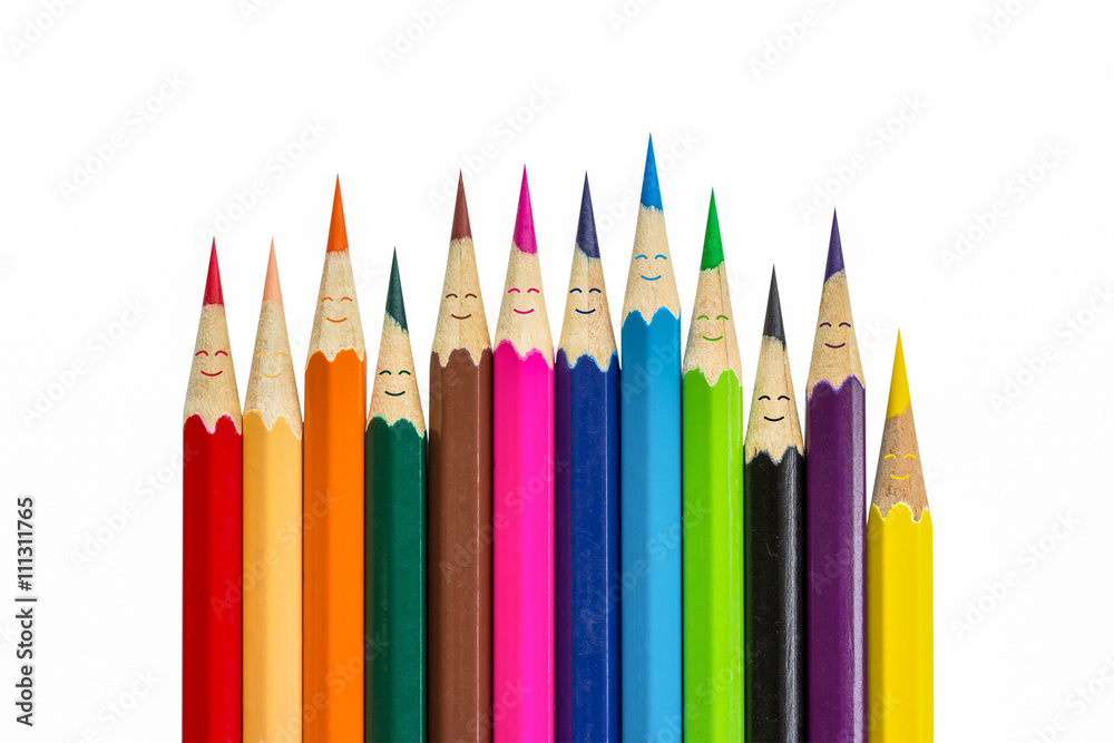 Colorful pencils as smiling faces people isolated. Social networ Colorful pencils as smiling faces people isolated. Social networ