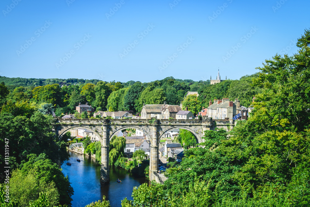 View of Railway viaduct over the River Nidd, Knaresborogh, North Yorkshire, UK