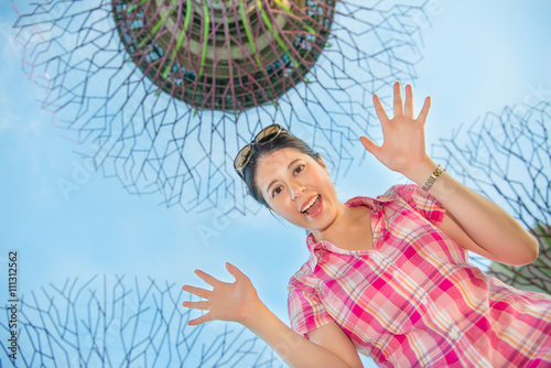 Happy Asia woman Travel in Singapore, Super Trees