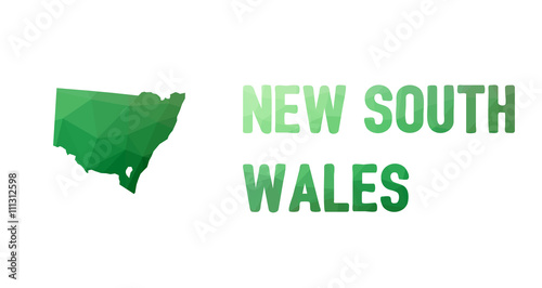 Green polygonal mosaic map of New South Wales, NSW - political part of Australia