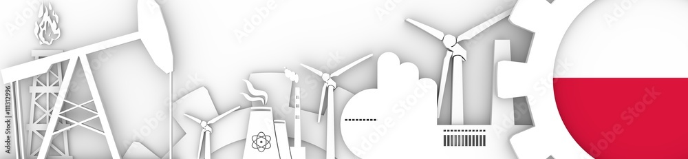 Energy and Power icons set. Header banner with Poland flag Energy and Power icons set. Header banner with Poland flag