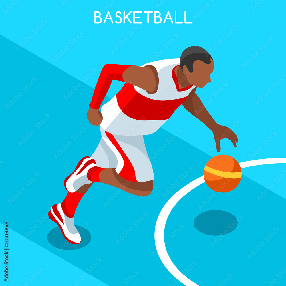 Basketball Player Athlete Summer Games Icon Set.3D Isometric Black