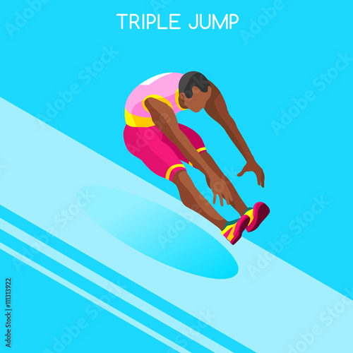 Athletics Triple Jump Summer Games Icon Set.3D Isometric Athlete.Sporting Championship International Athletics Competition.Sport Infographic Athletics Triple Jump Vector Illustration